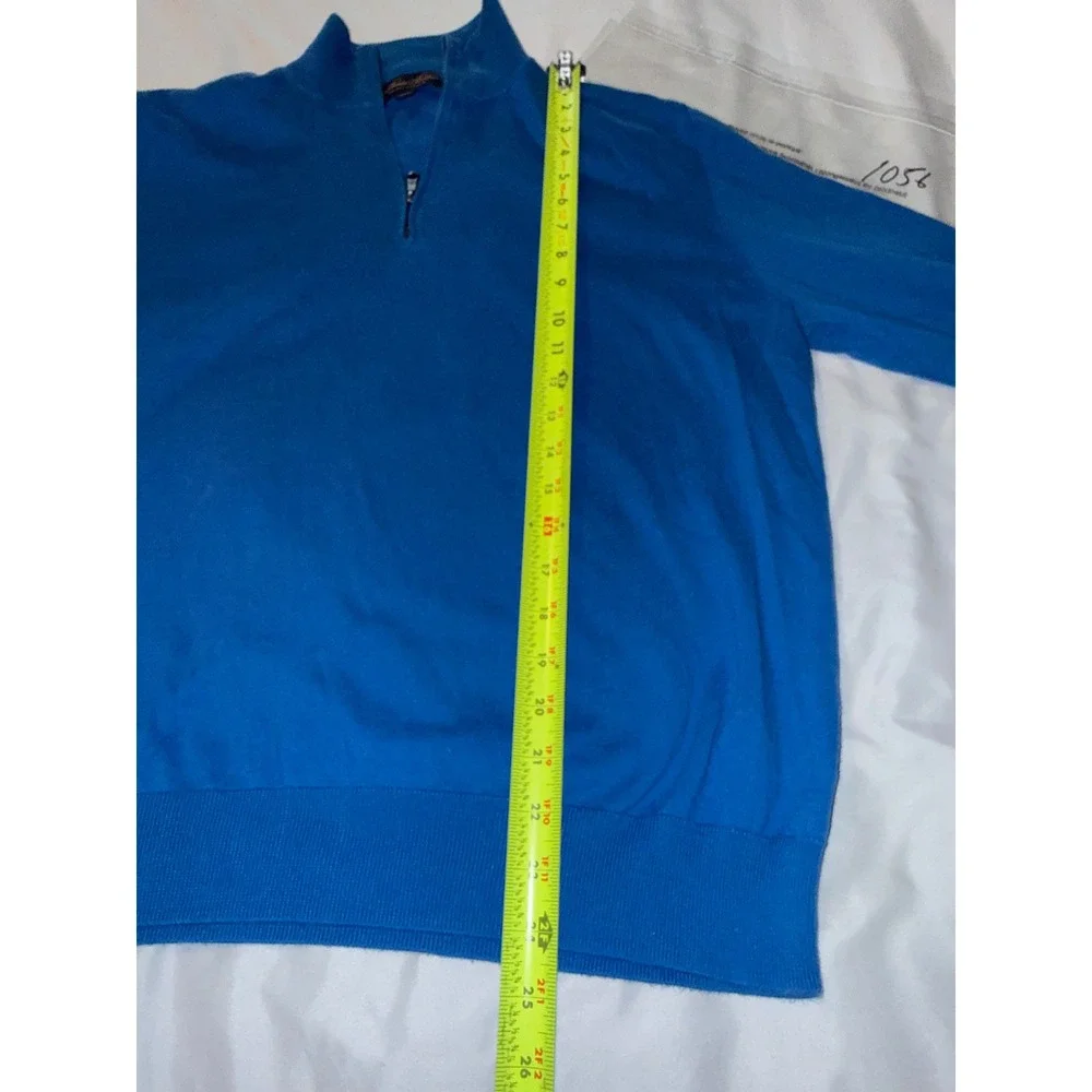 Brooks Brothers Mens Blue Supima Cotton Quarter Zip Sweater Large Mock Neck